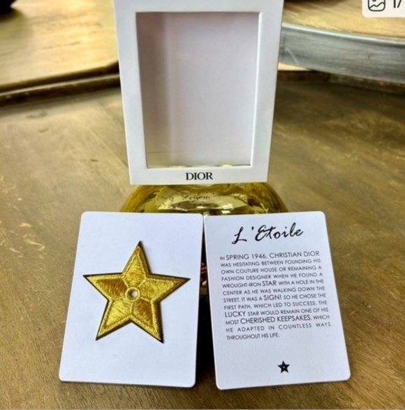 Dior Metallic Gold Embroidered Star Broach Pin NIB - Picture 3 of 5